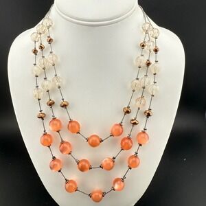 New York Company Multi Strand Orange Bead Necklace